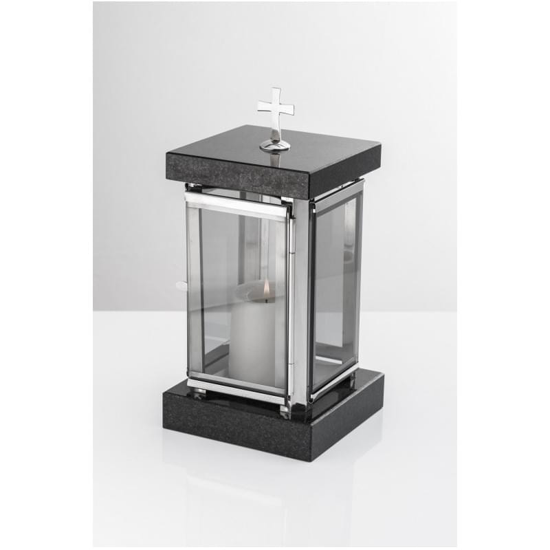 Lampion na cmentarz elegancki stal i granit LC01