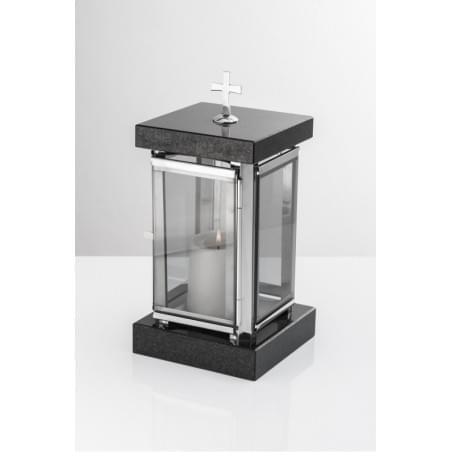 Lampion na cmentarz elegancki stal i granit LC01