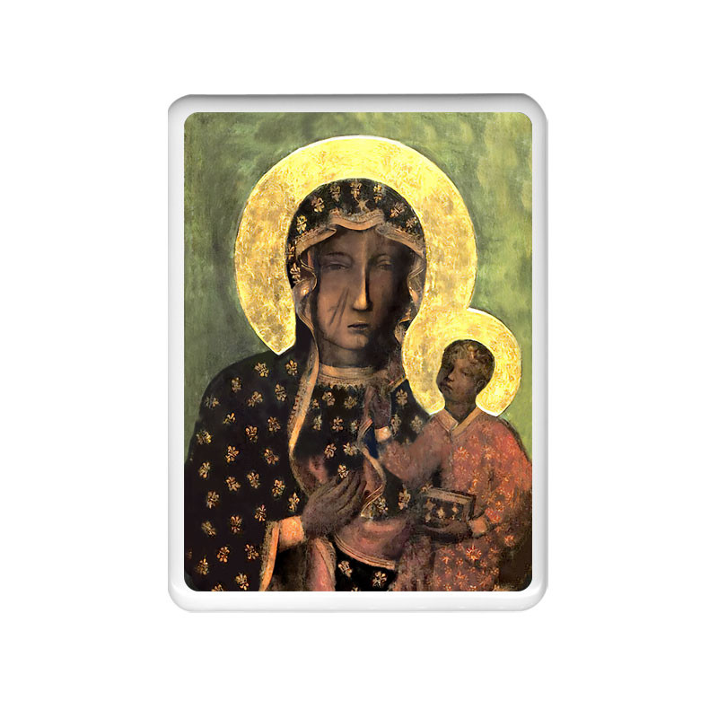 Kolorowy obrazek sakralny na porcelanie prostokątnej - Matka Boska Częstochowska