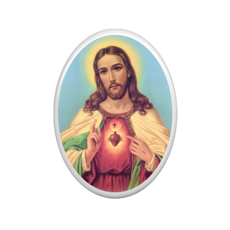 Kolorowy obrazek sakralny na porcelanie owalnej - Serce Jezusa