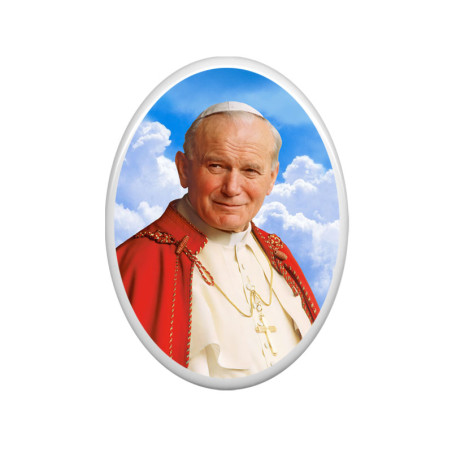 Kolorowy obrazek sakralny na porcelanie owalnej - Święty Jan Paweł II