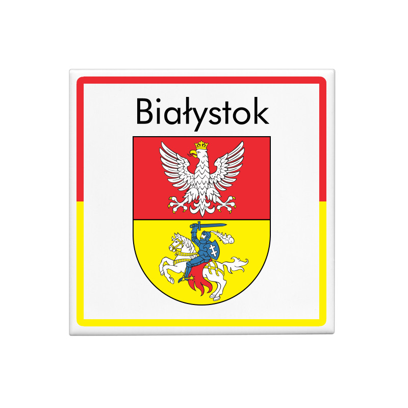Kwadratowy magnes z herbem miasta - Białystok