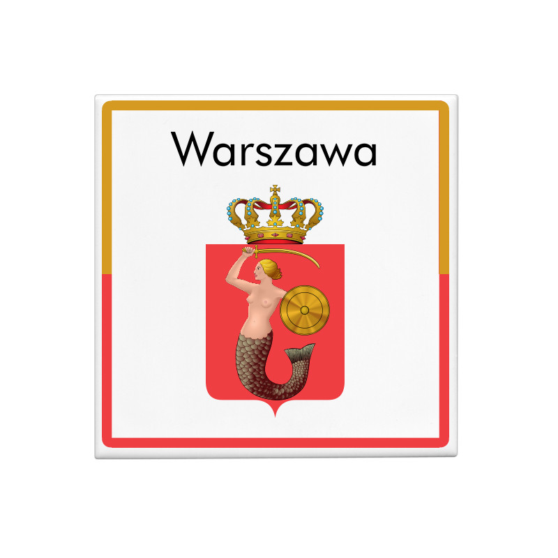 Kwadratowy magnes z herbem miasta - Warszawa