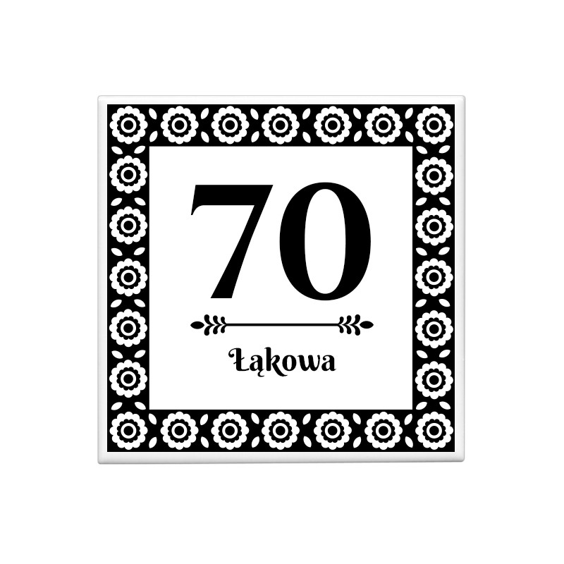 Tabliczka adresowa kwadrat polski folk czarno biała - PF1