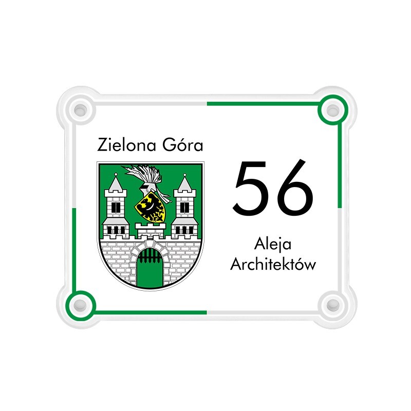 Tabliczka adresowa z herbem miasta zielona góra